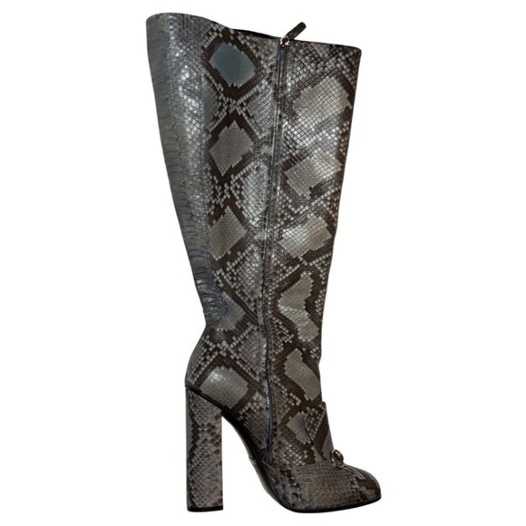 Gucci Aquamarine Blue Python Horse bit Knee-High Lillian Boots – Size 42– NEW - Picture 1 of 16